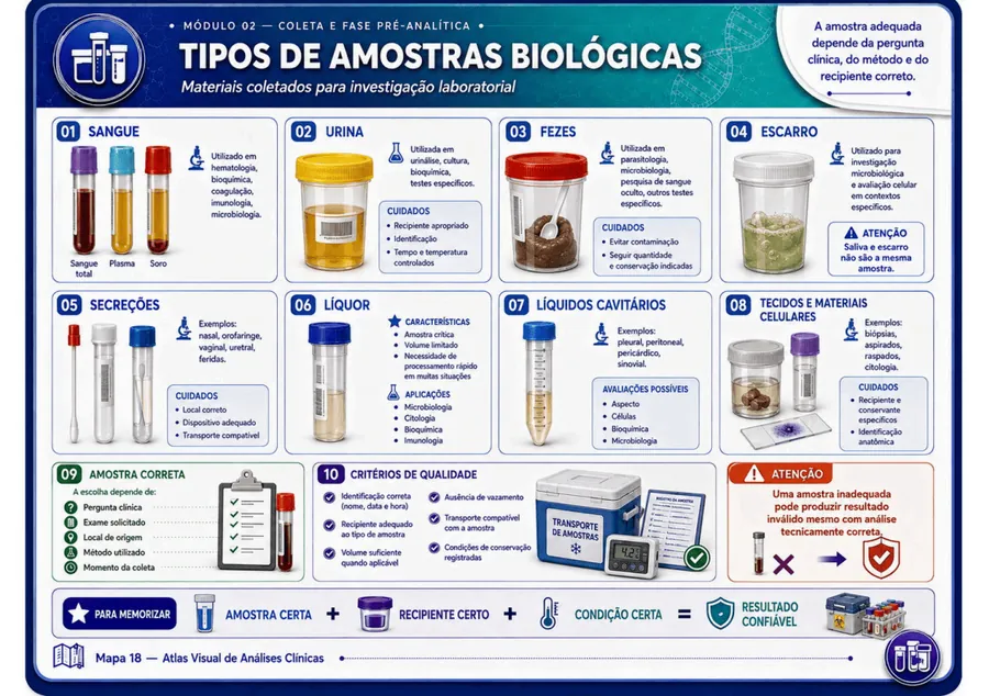 Mapa visual de exemplo: Tipos de Amostras Biológicas